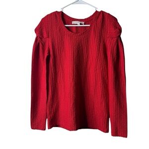Loft Red Textured Puff Shoulder Long Sleeve Blouse